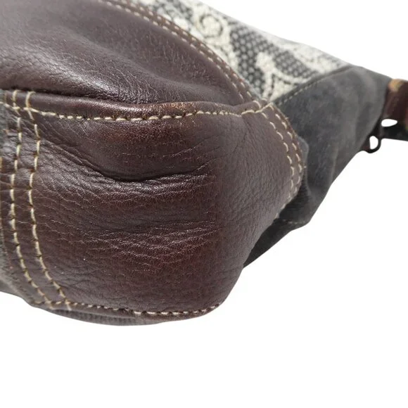 Myra Bag Brown Gray Cotton Leather Mandala Crossbody Shoulder Bag Purse - Picture 8 of 12